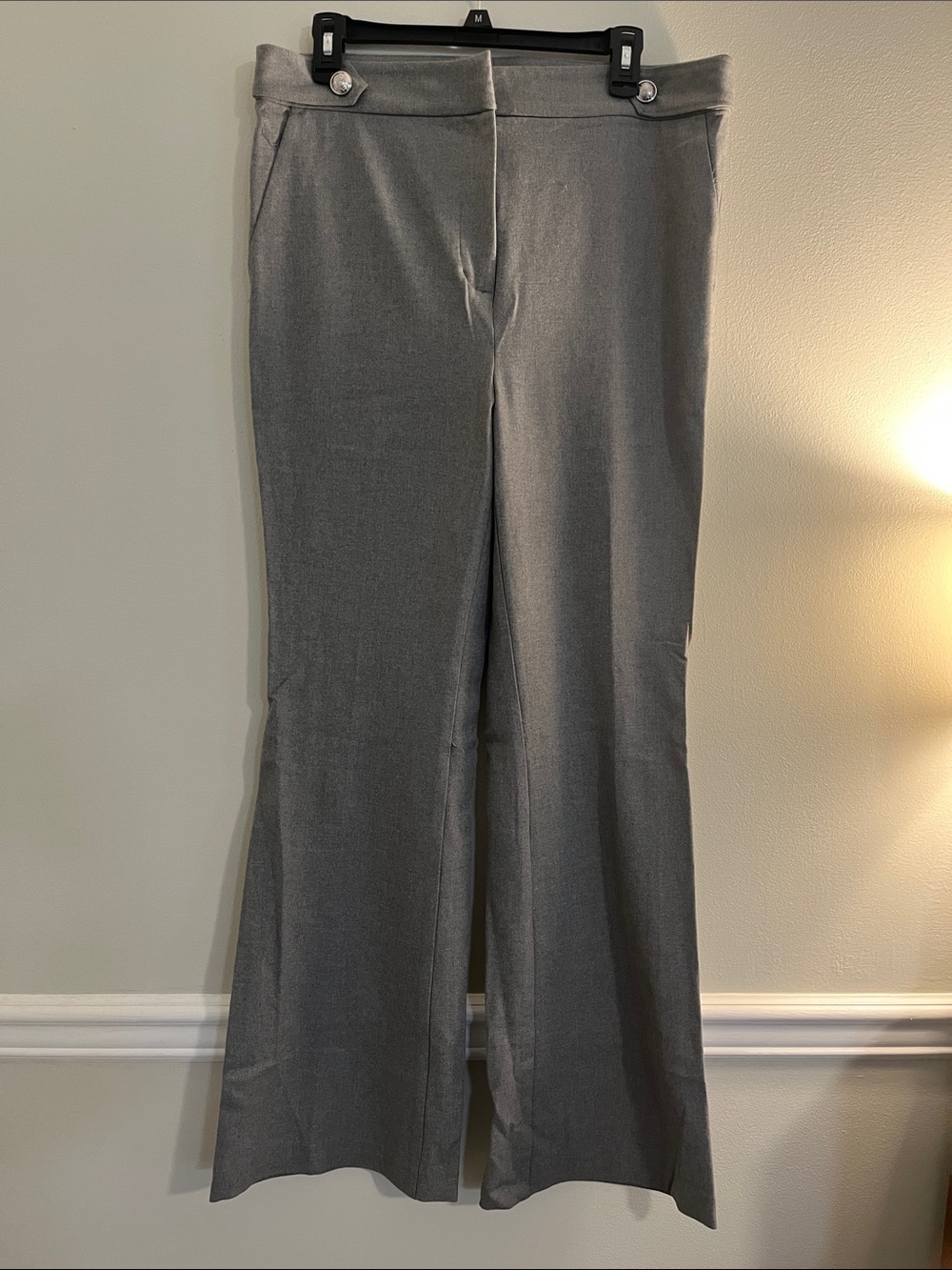 LOFT Gray Women's Stretch Dress Trousers with Button Waist Detail